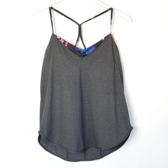 EUC Lululemon Roll Out Tank in Heathered Black / Petal Pop 2 - Picture 3 of 7
